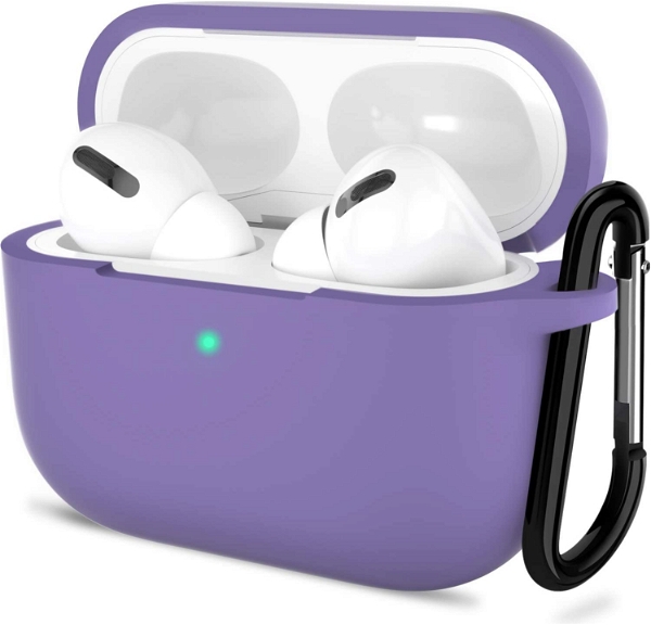 AirPods Pro Case Cover | Soft Silicone Protective Case for AirPods Pro | with Keychain Hook (Purple) - Mineral Green